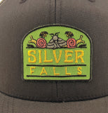 1 of 1, Silver Falls Brown/Khaki Trucker w/ Bugs Embroidered Patch | Patchmarks Oregon State Parks