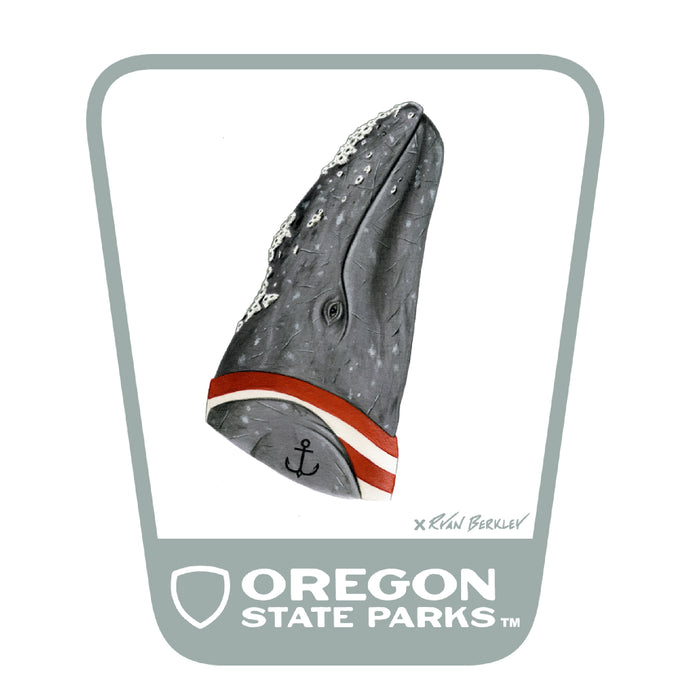 Gray Whale  3.25" Weatherproof Sticker | Patchmarks Oregon State Parks