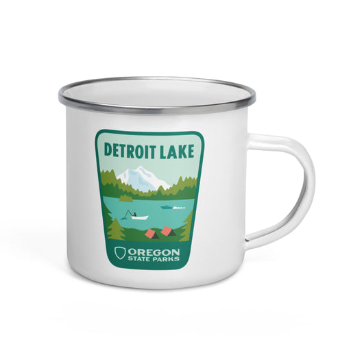 Detroit Lake Enamel Mug, 12oz | Patchmarks Oregon State Parks
