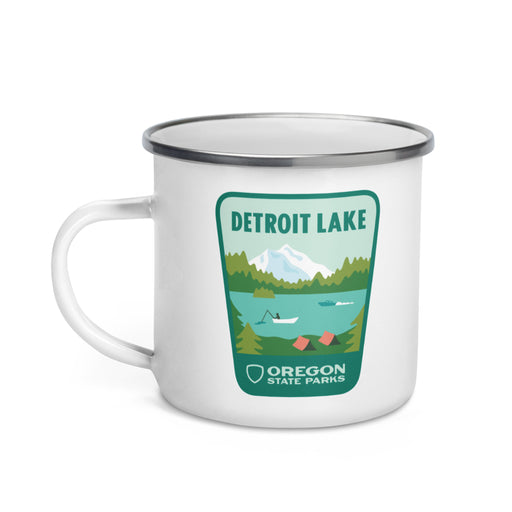 Detroit Lake Enamel Mug, 12oz | Patchmarks Oregon State Parks