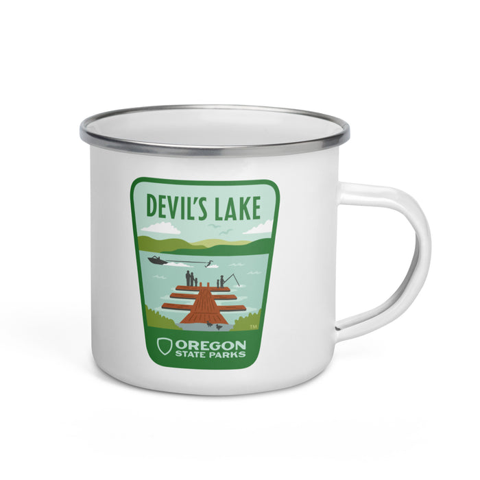 Devils Lake Enamel Mug, 12oz | Patchmarks Oregon State Parks