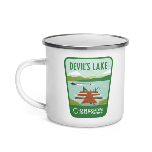 Devils Lake Enamel Mug, 12oz | Patchmarks Oregon State Parks