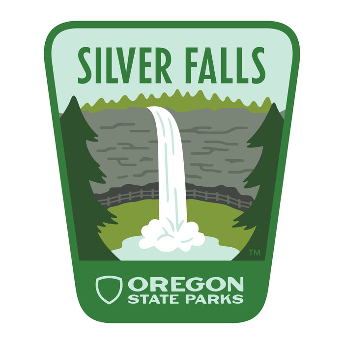 Silver Falls, 3.25” Weatherproof Sticker | Patchmarks Oregon State Parks