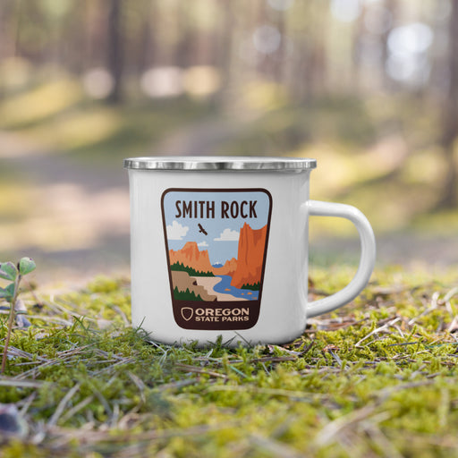 Smith Rock Enamel Mug, 12oz | Patchmarks Oregon State Parks