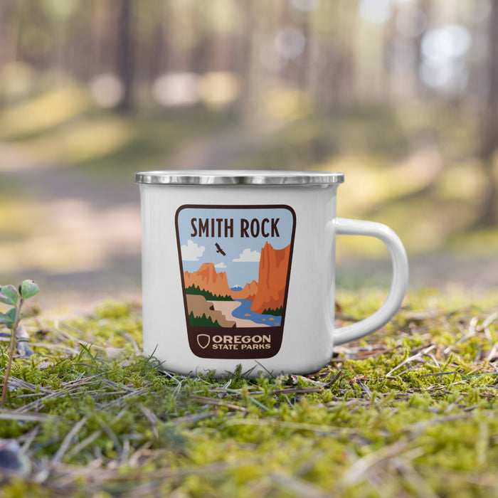 Smith Rock Enamel Mug, 12oz | Patchmarks Oregon State Parks