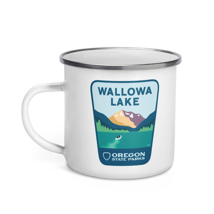 Wallowa Lake Enamel Mug, 12oz | Patchmarks Oregon State Parks