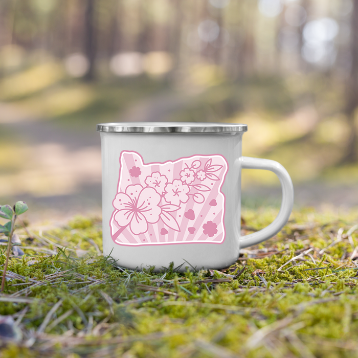 Oregon Elements Cherry Blossoms, Enamel Mug, 12oz | Patchmarks Oregon State Parks