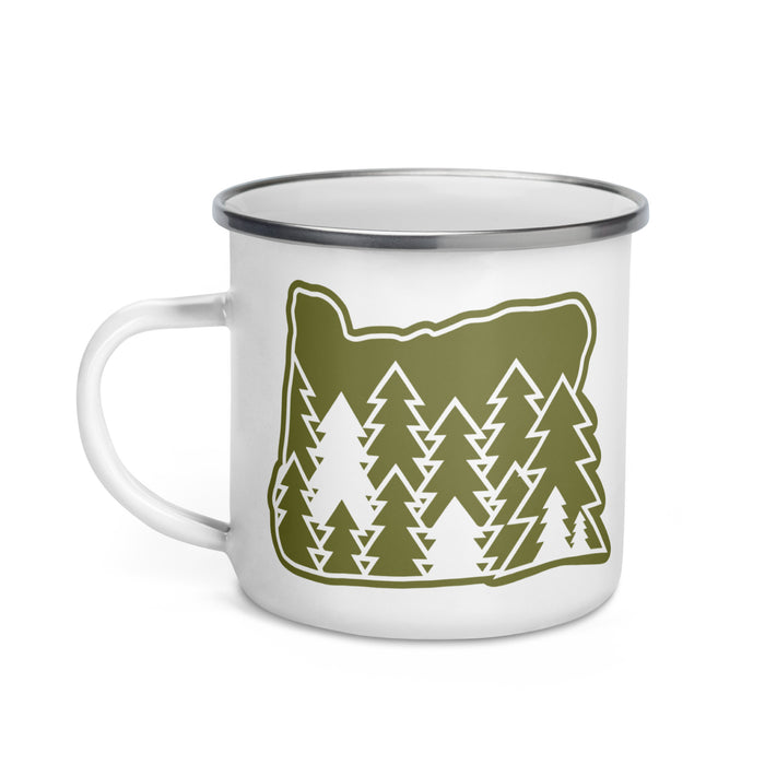 Oregon Elements Evergreen, Enamel Mug, 12oz | Patchmarks Oregon State Parks