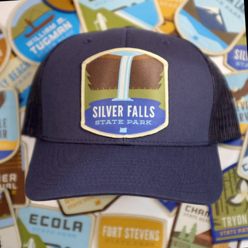 Any Park Trucker Hat - Navy Front w/Navy Mesh | Patchmarks Oregon State Parks